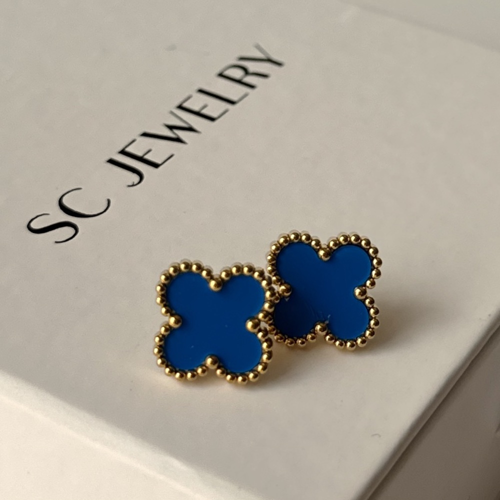 SC Jewelry Gold and Blue Clover Earrings